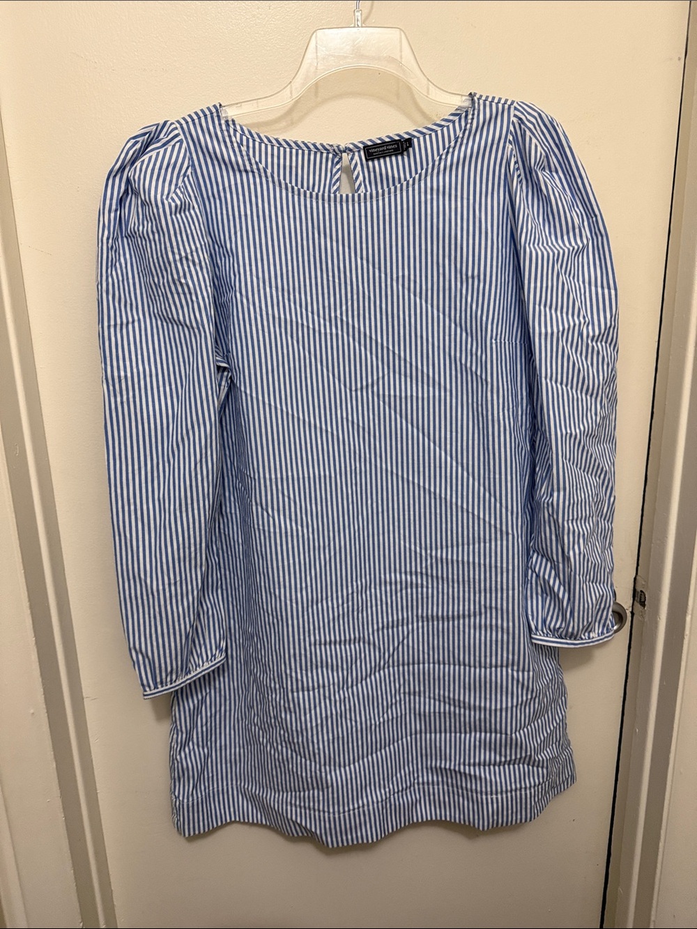 Vineyard Vines Blue & White Vertical Stripe Long-Sleeve Shift Dress